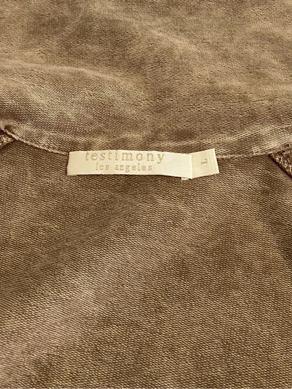 New Testimony Los Angeles Brown French Terry Long Open Front Vest Large NWOT - Picture 6 of 7